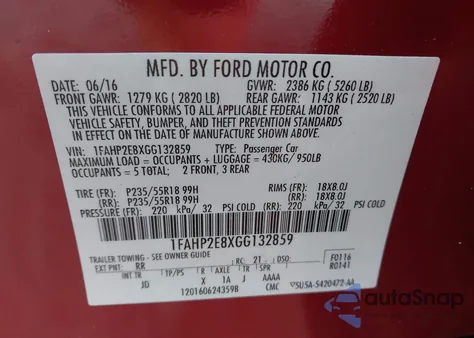 2016 Ford Taurus Sel из США, поврежденный, VIN 1FAHP2E8XGG132859
